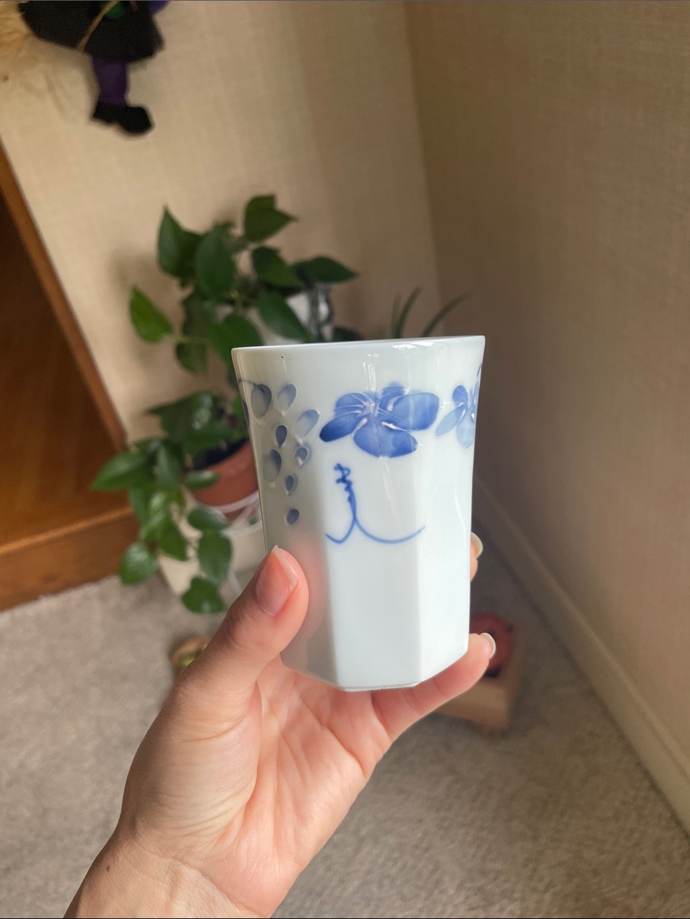 Hand Painted Andre Richard Blue Floral Porcelain Tumbler Glass
